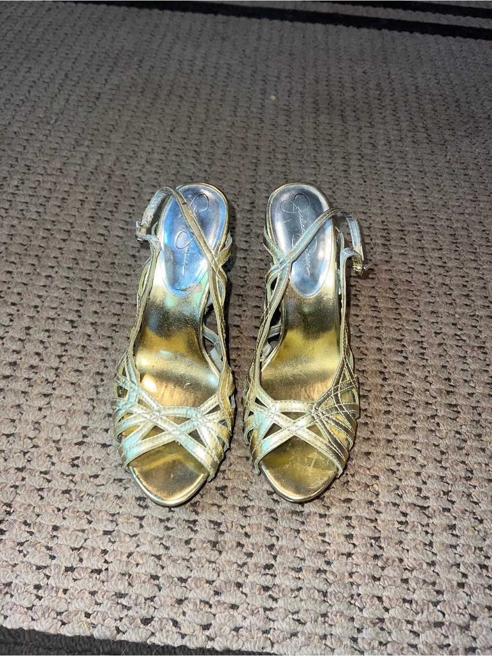 Gold Strappy Slingback Heels - Women Shoes